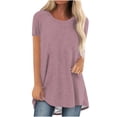 thumbnail image 1 of Timegard Hauts pour Femmes Col Rond Manches Courtes Tuniques pour Porter avec des Leggings Mi-Longs T-Shirts Confortables Été, 1 of 5