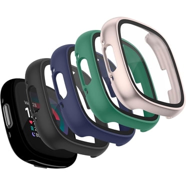 REQO Étui pour Fitbit Versa 4 / Fitbit Sense 2, Ensemble de 4 Protecteurs d'Écran en Verre Trempé, Étui Rigide Entièrement Autour pour PC avec Film Tactile Sensible, Protecteur pour Fitbit Sense 2 / Versa 4