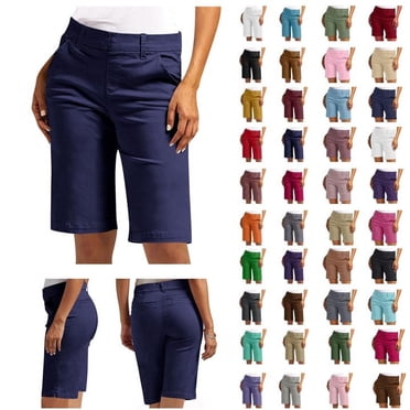 Meichang Bermuda Shorts for Women Knee Length Stretchy High Waisted Chino Shorts Summer Casual Work Khaki Shorts with Pockets