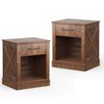 thumbnail image 1 of Gymax Table de Chevet 2 Pcs avec Tiroir et Tablette Table de Chevet Rustique en Bois Chambre Brun, 1 of 10