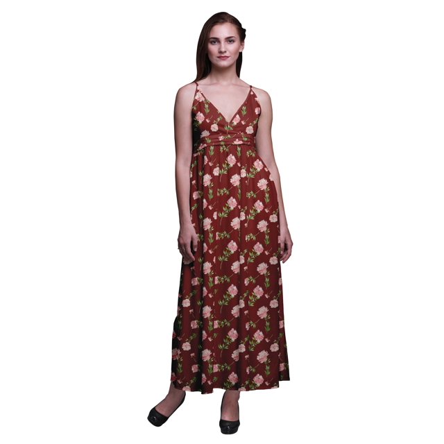 Bimba Robe Longue Maxi à Bretelles Spaghetti Ajustables à Imprimé Floral Tenue de Plage d'Été-Petit