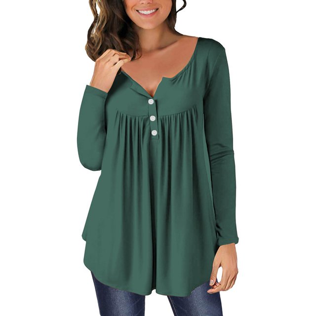Yuyuzo Chemises d'Automne pour Femmes Manches Longues Col Rond Boutons Tunique à Volants Blouses Fluides