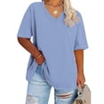 thumbnail image 2 of DPTALR Femmes V-Cou Manches Courtes Chemises d'Été de Couleur Unie pour les Femmes Plus Size Tops pour les Femmes, 2 of 4