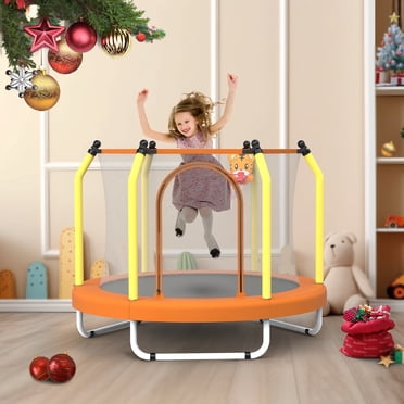 Mersco 55inch Kids Trampoline for Toddlers, Indoor & Outdor Trampoline with Safety Net, Small Children Trampolines with Basketball and Hoop,Baby Toys Gifts for Boys Girls, Birthday, Orange
