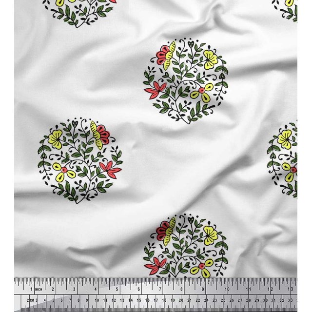 Soimoi Rayon Fabric Leaves & Floral Block Print Fabric by Yard 56 Inch Wide