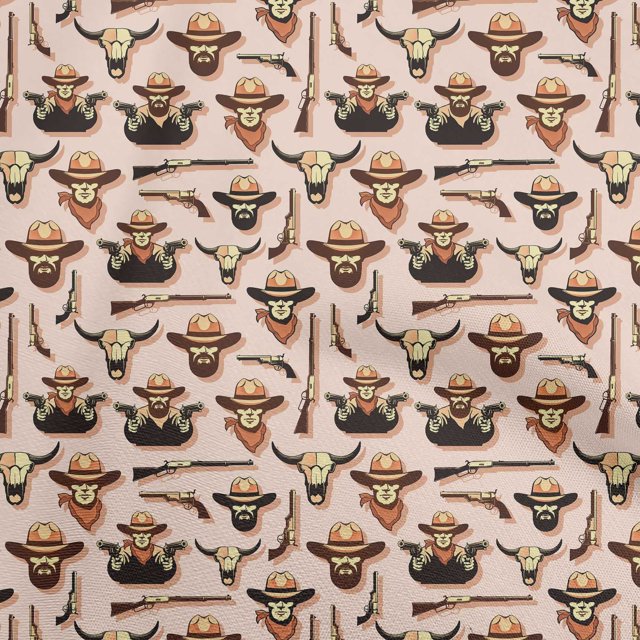 oneOone Cotton Poplin Peach Fabric Cowboy Craft Projects Decor Fabric Printed By The Yard 56 Inch Wide