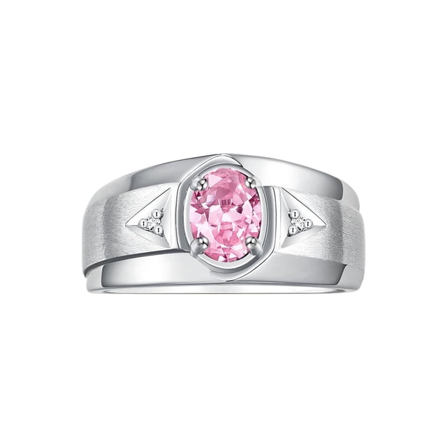 RYLOS Men's Rings Sterling Silver Classic 7X5MM Oval Gemstone & Diamond Ring Pink Ice October Birthstone Rings For Men, Men's Rings, Silver Rings, Size 10