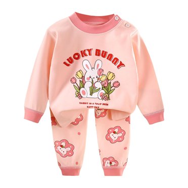 Ketyyh-chn99 Ensemble de Pyjama en Coton pour Bébé Garçon, Tenue de Nuit pour Tout-Petit, Ensemble Chandail à Manches Longues et Pantalon, Ensemble de Vêtements pour l'Automne et l'Hiver, Taille pour 3-6 Mois, Rose