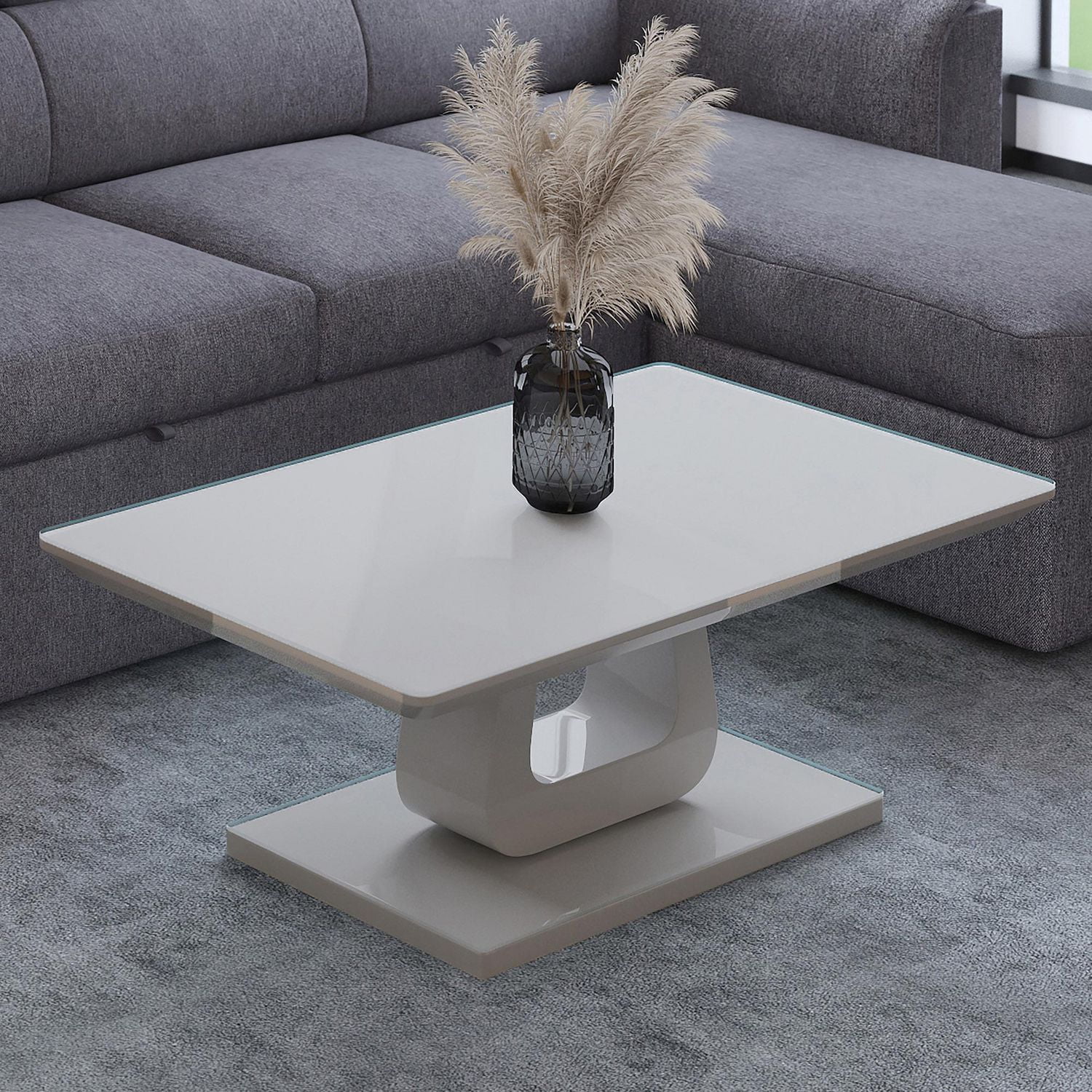 Contemporaine MDF et Verre Table de Base Rectanuglaire - Gris Chaud