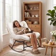thumbnail image 3 of Indoor Outdoor Patio Rocking Glider Chair – 450 lbs Capacity – Weather-Resistant Rattan, UV-Proof Cushion & soft Toy Fleece Upholstery – Sturdy Rubber Wood & Reinforced Steel Frame, 3 of 6