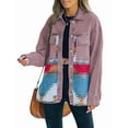 thumbnail image 3 of Women'S Loose Lapel Long-Sleeved Denim Patchwork Jacket Retro Raw Edge Mid-Length Jacket Brick Red M, 3 of 6
