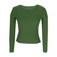 thumbnail image 4 of Hauts Ajustés Côtelés d'Automne - T-Shirt à Col Rond à Manches Longues Extensible, Décontracté, Basique pour Femmes, 4 of 7