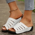 thumbnail image 2 of WRKEKC Sandals for Women Open Toe Elevated Wedge Slides Solid Color Cut Out Design Outdoor Beach Summer Sandals, 2 of 9
