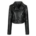 thumbnail image 1 of Yuyuzo Veste Courte en Cuir pour Femmes à Fermeture Éclair Vestes Asymétriques Col à Revers Manteau Ceinturé, 1 of 6
