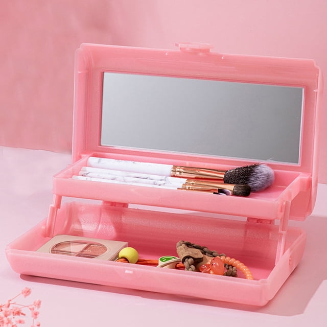 KTTECTOA Makeup Box with Mirror Accessory Storage Box Portable Travel Cosmetics 2 Layer Folding Storage Bag Compact and Portable Suitable for Student Clearance Fall Decorations Canada Days