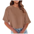 thumbnail image 2 of QIPOPIQ T-Shirts Surdimensionnés pour Femmes Col Rond Manches Courtes Hauts d'Été Décontractés Légers Amples Blouse Asymétrique Haute-Basse Liquidation, 2 of 8