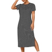 Kyusrd Summer Dress For Women Maxi Dress T-Shirt Dress Women Pocket Casual Solid Round Neck Short Sleeve Long Dress