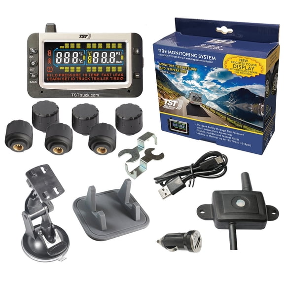 Truck System Technology Tire Pressure Monitoring System - TPMS TST-507-RV-6-C 507 Series; 6 Cap Sensors; 3-1/2 Inch TST Wide Screen Color Display; With Audio And Visual Alerts