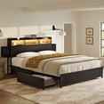 thumbnail image 1 of GUNAITO Full Bed Frame with 2 Drawers Headboard Platform Bed Frame with LED Lights Charging Station Black, 1 of 8