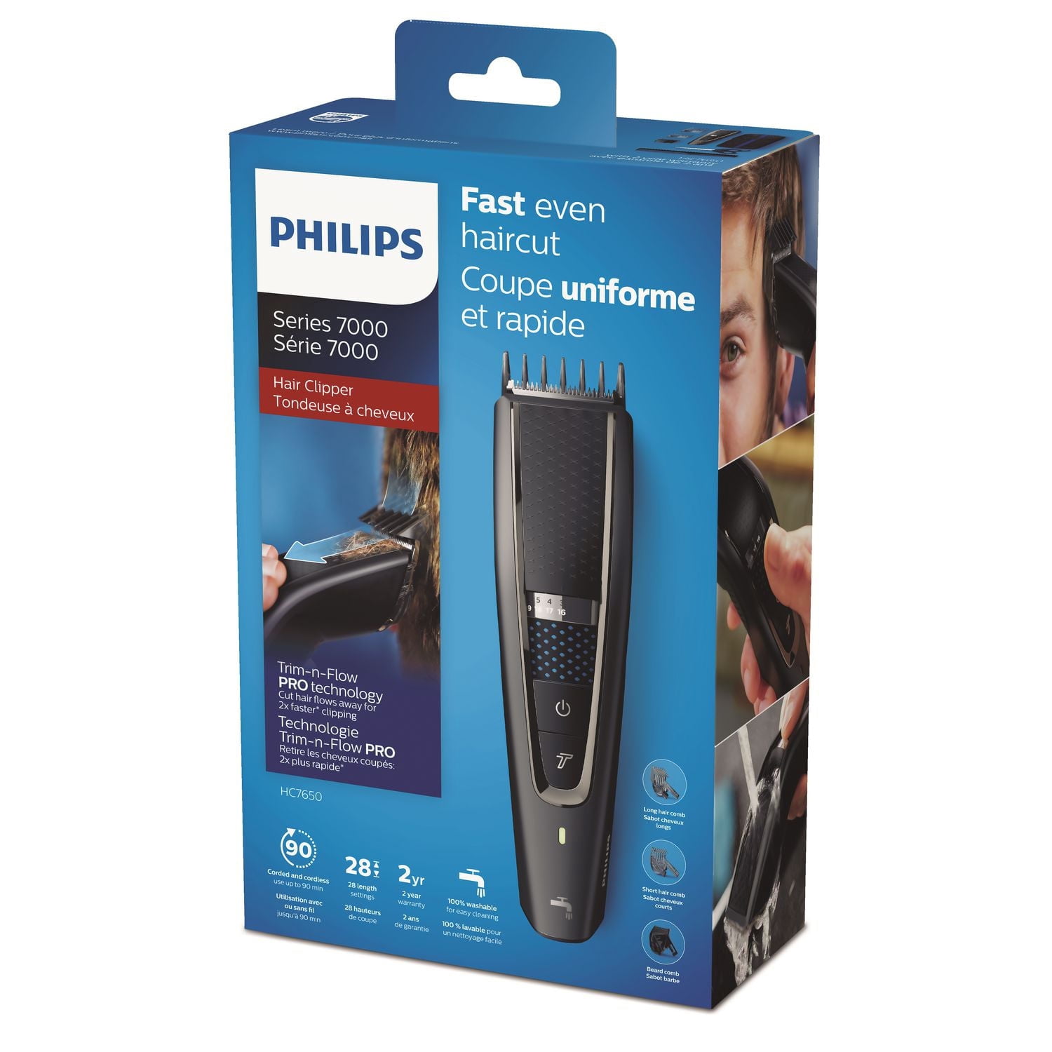Philips Hairclipper Series 7000 with Dual Cut & Trim-n-Flow PRO Technology, Washable, HC7650