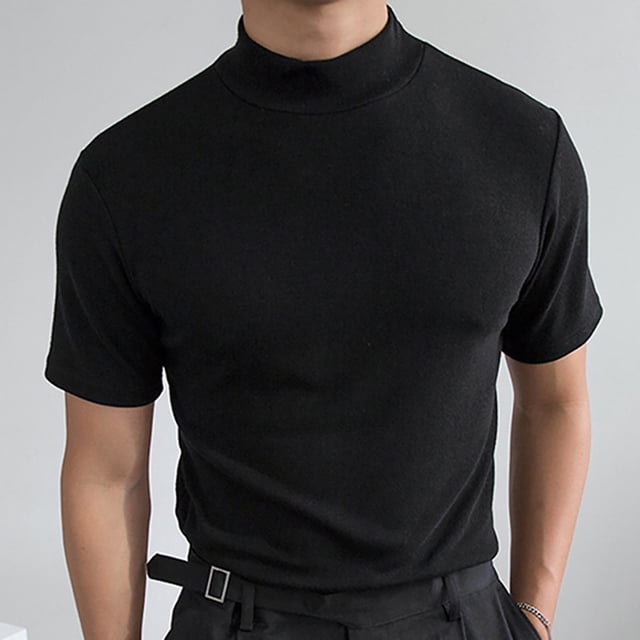 AherBiu Plus Size Men's T-Shirts Slim Fitted Stretch High Collar Tees Active Workout Gym T-Shirts
