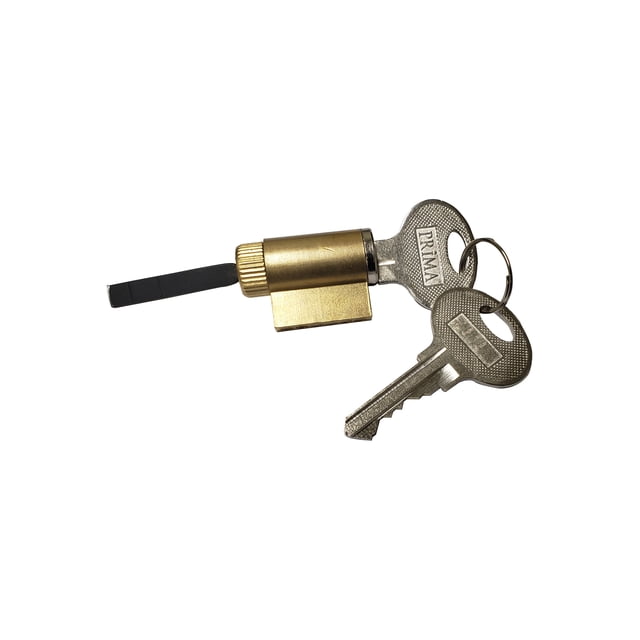 American Keyed Cylinder Lock 5 Pin Tumbler with Hardened Tailpiece – Solid Brass Replacement Cylinder for Deadbolt, Sliding & Multipoint Locks – Chrome Face. The image shows a solid brass lock cylinder with a chrome face, a hardened 38mm flat tailpiece with break-away grooves, and two brass keys. Designed for compatibility with Weiser, Kwikset, Weslock, Dexter, and Prima keyways, this lock is ideal for replacing damaged or lost-key cylinders. Includes installation hardware and a 2-year limited warranty.