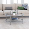 thumbnail image 2 of Henn&Hart Two Shelf Round Metal Nickel Coffee Table with Glass Top, 2 of 7