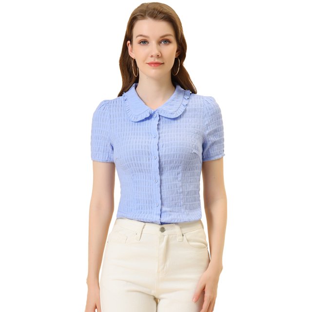 INSPIRE CHIC Chemise Douce pour Femme Vintage à Col Poupée Mignon Boutonnée m Bleu Violet