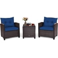 thumbnail image 1 of Giantex 3 Pieces Patio Furniture Set, PE Rattan Wicker 3 Pcs Outdoor Sofa Set w/Washable Cushion and Tempered Glass Tabletop, Conversation Furniture for Garden Poolside Balcony (Navy), 1 of 10