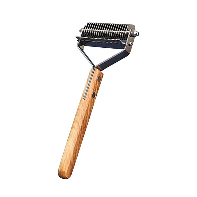 HHBEAUTY Pet Dematting Comb for Dogs and Cats with Wood Handle, Deshedding Undercoat Rake for Dogs with Stainless Steel Blades, Dog Comb for Detangling Thinning and Shedding, All Hair Types