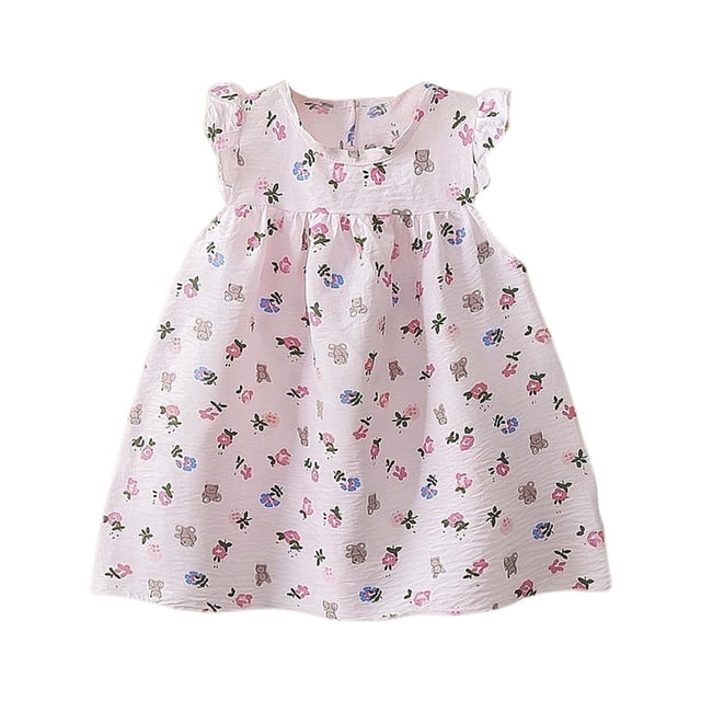 MEZZALL Robes d'Été pour Filles à Imprimé Floral Robe Confortable et Décontractée pour la Robe d'Été Quotidienne et les Sorties à la Plage 3-4 Ans Coupe Décontractée Robe d'Été pour Bébé