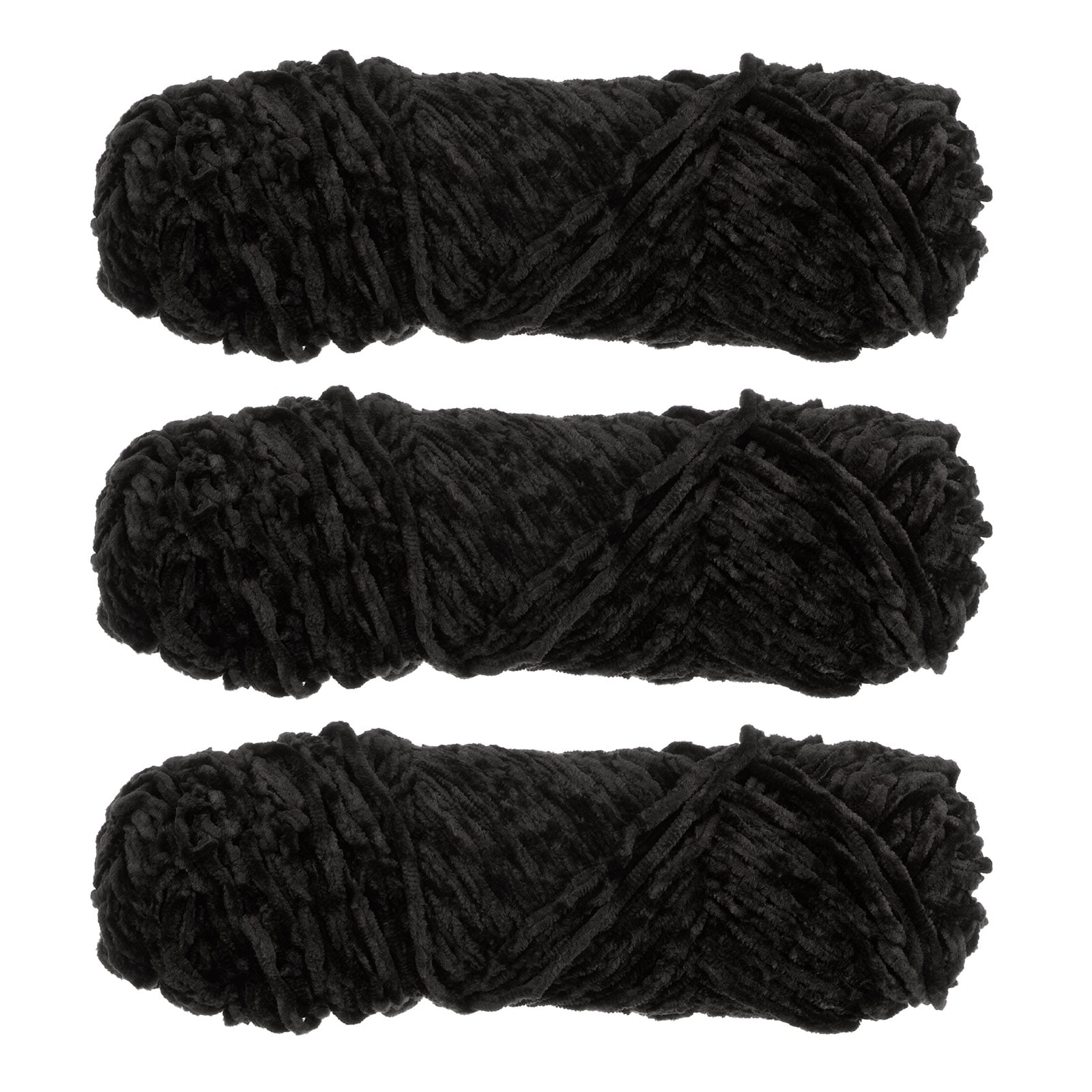 Unique Bargains Fil Chenille en Velours de Polyester Noir, 3 Écheveaux