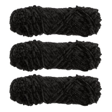 Unique Bargains Chenille Polyester Velvet Black Yarn, 3 Skeins