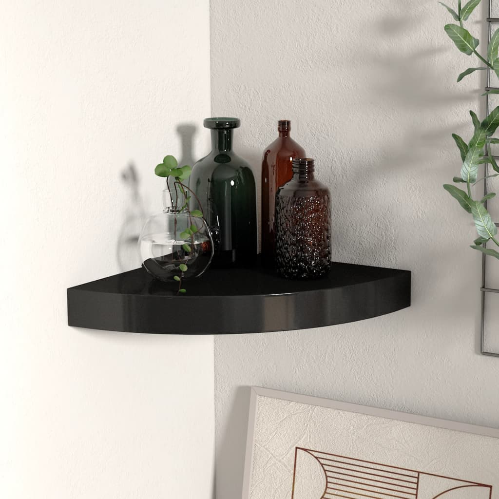 vidaXL Floating Corner Shelf Black 25x25x3.8 cm MDF
