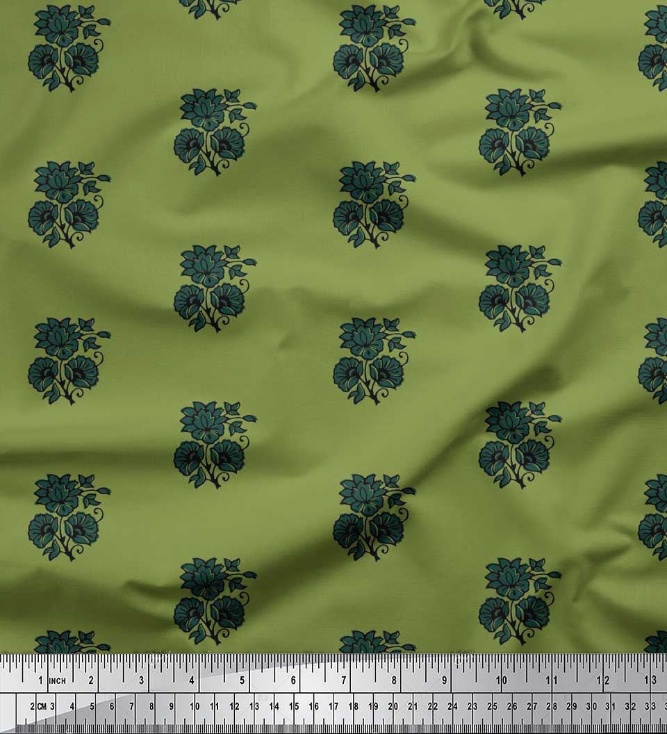Soimoi Japan Crepe Satin Fabric Floral Block Printed Fabric 1 Yard 42 Inch Wide