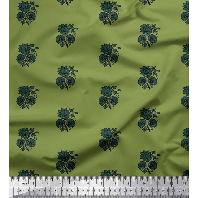 Soimoi Velvet Fabric Floral Block Print Sewing Fabric Yard 58 Inch Wide