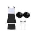 thumbnail image 4 of Oyolan Filles Enfants Ensemble 4 Pcs Costume de Cheerleading avec Shorts Pompons Chaussettes Ensemble Robe de Danse de Lycée Tenue de Cheerleader A Blanc 4, 4 of 5