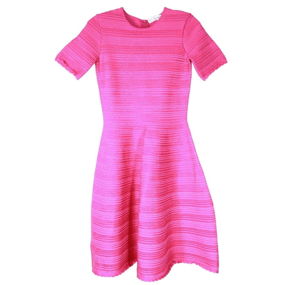 Oscar De La Renta Robe Courte Trapèze en Soie à Rayures Côtelées Jacquard Festonnées Rose Choquant pour Femme - P