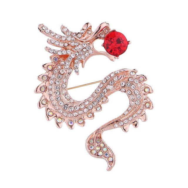 Hommes Rétro Style Dragon Broche Corsage Broche Chinois Style Parti Badge Bijoux Or + Rouge