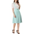 thumbnail image 2 of Unique Bargains Jupe Midi Plissée à Bretelles Rétro à Taille Élastique pour Femme, Vert Pâle, TG, 2 of 6