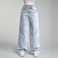 thumbnail image 1 of CHCNHAC Jeans à Jambe Grand pour Femmes 2025 Taille Haute Extensibles Jeans à Jambe Droite Mode à Coutures devant Pantalon en Denim Ample Rétro Y2k, 1 of 5