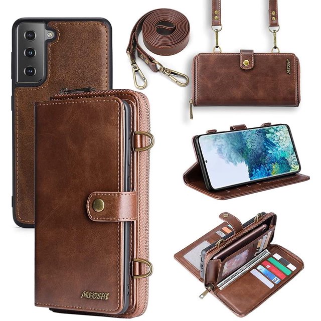 Étui Portefeuille Compatible Galaxy S10, Portefeuille à Rabat Magnétique Détachable 2-en-1 en Cuir, Porte-Cartes (avec 13 Fentes pour Cartes), Support, Portefeuille Multifonction à Bandoulière, Étui de Téléphone