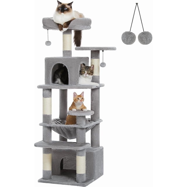 Large Cat Tree cm Cat Tower for Large Cats Cat Condo with Sisal-Cove Scratching Posts and Pads Padded Perch Dual Condo and Basket for Indoor Cats-Grey Small