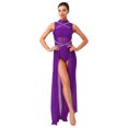 thumbnail image 1 of renvena Costumes de Danse Lyrique pour Femmes Sans Manches à Col Roulé Dos Nu Robe Maxi en Maille Tulle Violet m, 1 of 5