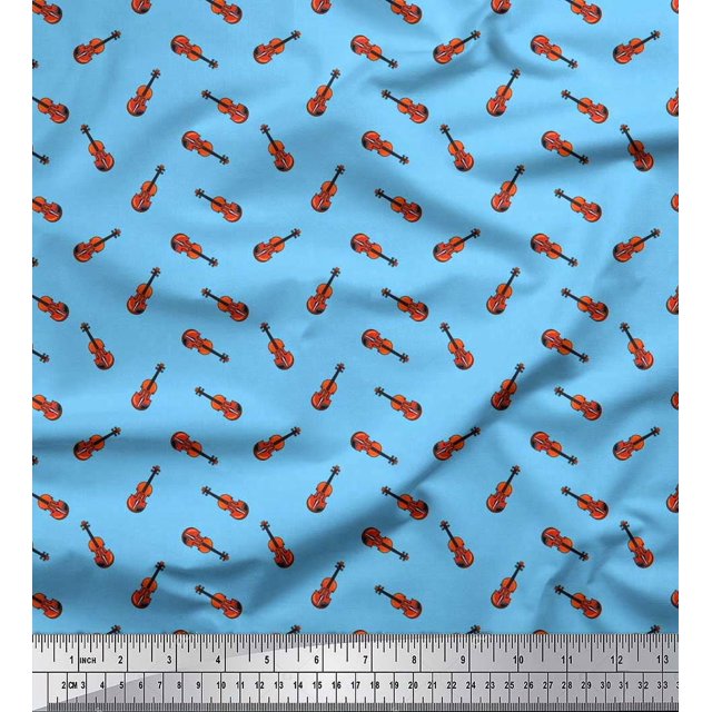 Soimoi Cotton Duck Fabric Guitar Musical Instrument Printed Fabric 1 Yard 56 Inch Wide