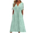 thumbnail image 1 of JUNWELL Aubaines 2024 Tendance Robe Mi-Mollet à Manches Courtes à Col en V pour Femmes Mode Femme Été Décontractée Robe Longue à Boutons Bleu 4, 1 of 6