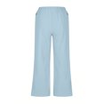 thumbnail image 5 of Yuyuzo Wide Leg Pants for Women High Waist Cotton Linen Drawstring Ruched Solid Color Boho Beach Trousers, 5 of 5