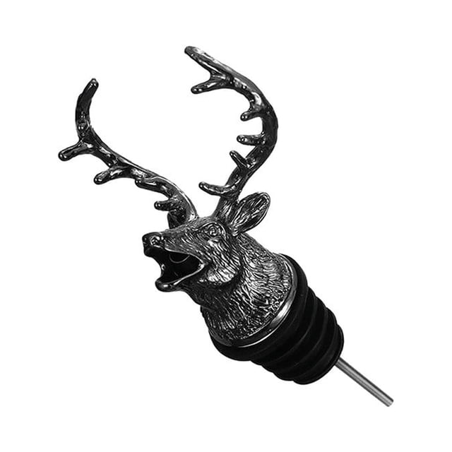 Bouchon de Bec Verseur pour Bouteille de Vin et d'Alcool en Acier Inoxydable avec Tête de Cerf Détaillée en Acier Inoxydable Gris. le Verseur Comprend un Bouchon en Caoutchouc pour un Ajustement Sécuritaire sur les Goulots de Bouteille de Vin standard, Assurant un Versement Contrôlé Sans Fuite. Convient pour une Utilisation dans les bars, les restaurants Ou à la Maison, et Idéal pour Offrir pendant les Fêtes.