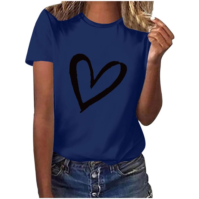 Diufon Hauts de la Saint-Valentin pour Femmes, Tunique Décontractée à Manches Courtes, Chandail à Col Rond, Blouse Tendance Mignonne à Imprimé Graphique