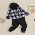 thumbnail image 3 of Boys Ripped Drawstring Pants Set with Long Sleeve Hooded Plaid Tops, 3 of 9